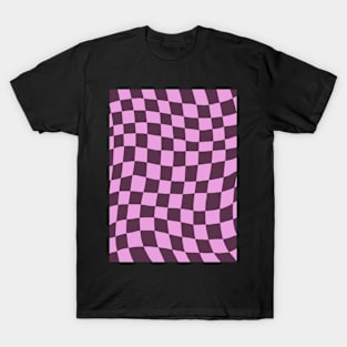 Dark Purple and Pink Distorted Warped Checkerboard Pattern I T-Shirt